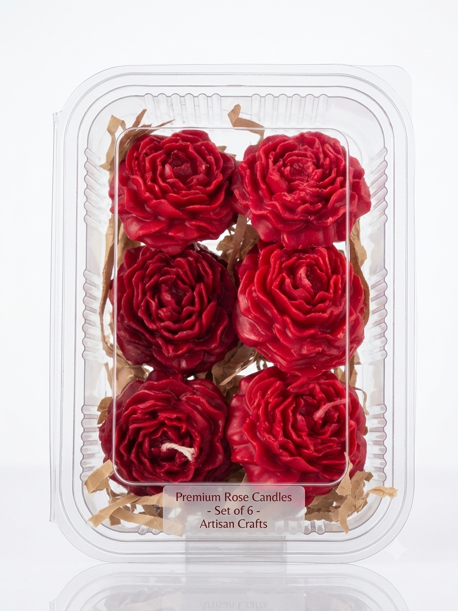 Red Rose Wax Candle (Set of 6) - Red