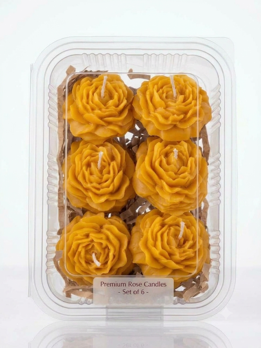 Red Rose Wax Candle (Set of 6) - Yellow