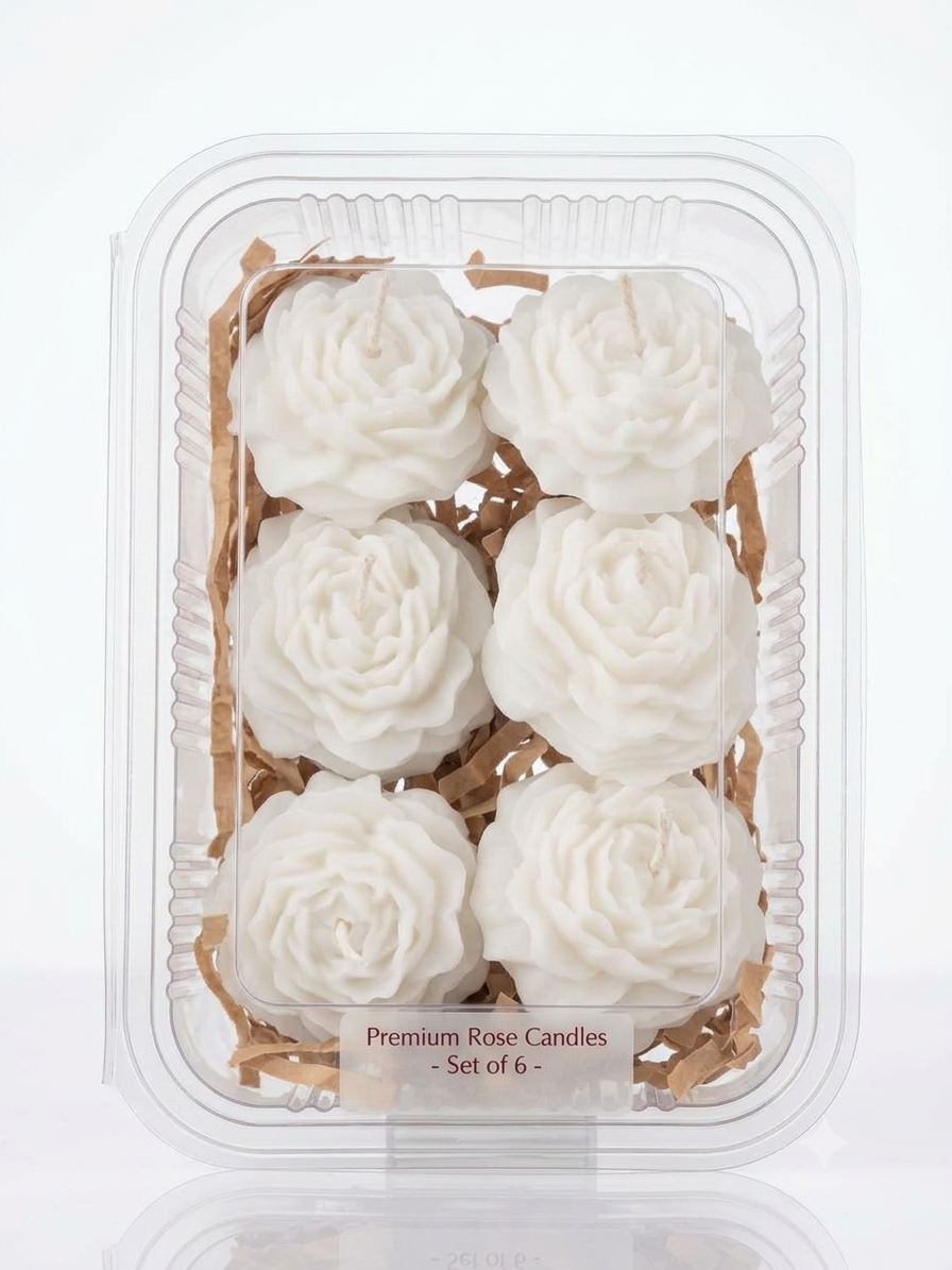 White Rose Wax Candle (Set of 6) - White