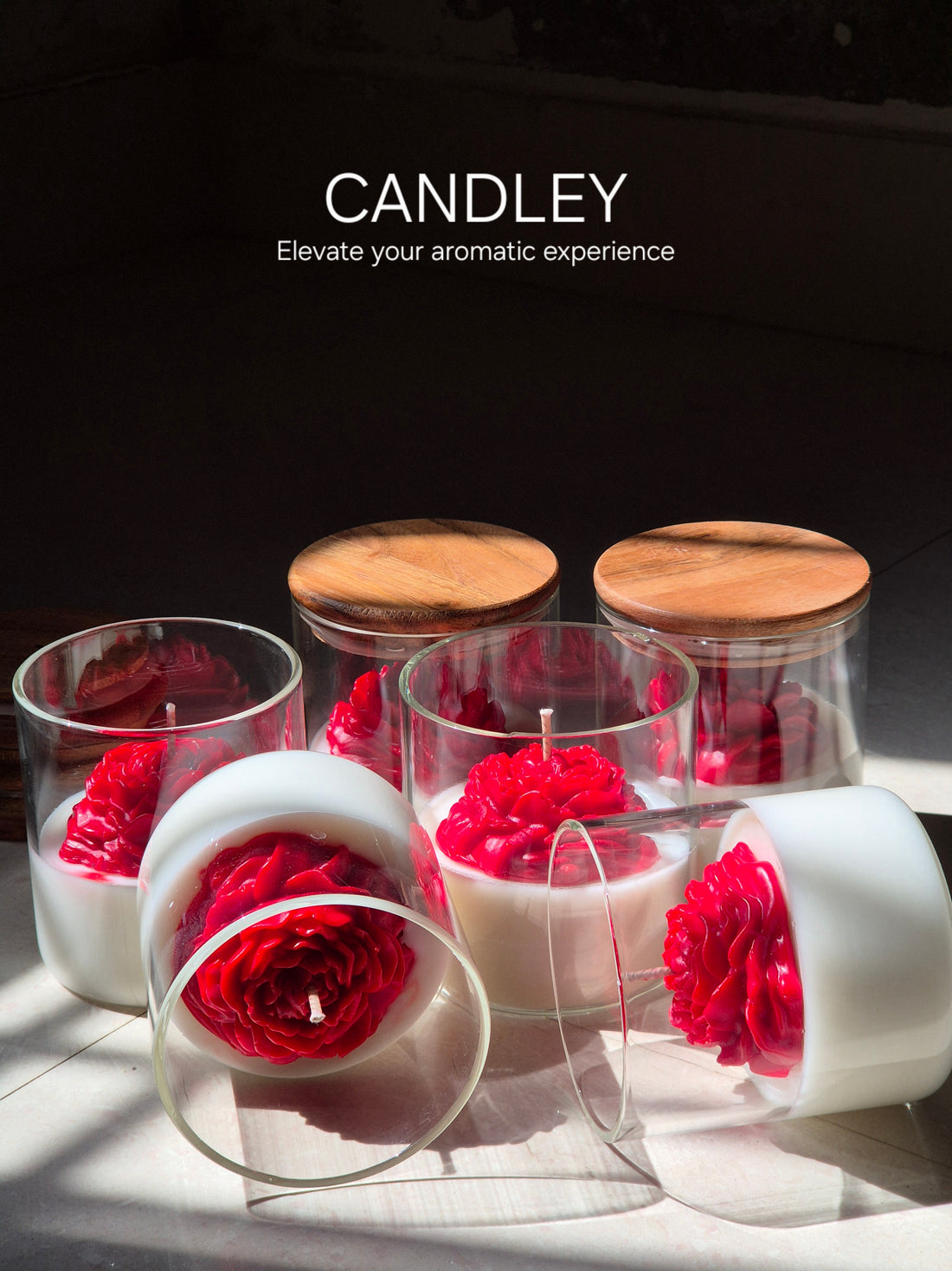 Red Rose Wax Candle with Borosil Glass Jar