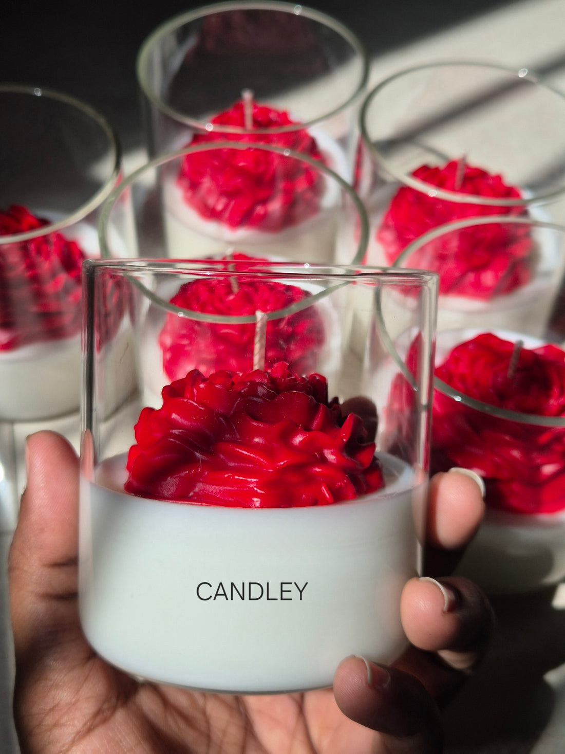 Red Rose Wax Candle with Borosil Glass Jar