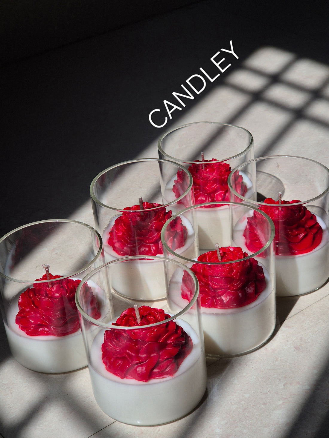 Red Rose Wax Candle with Borosil Glass Jar