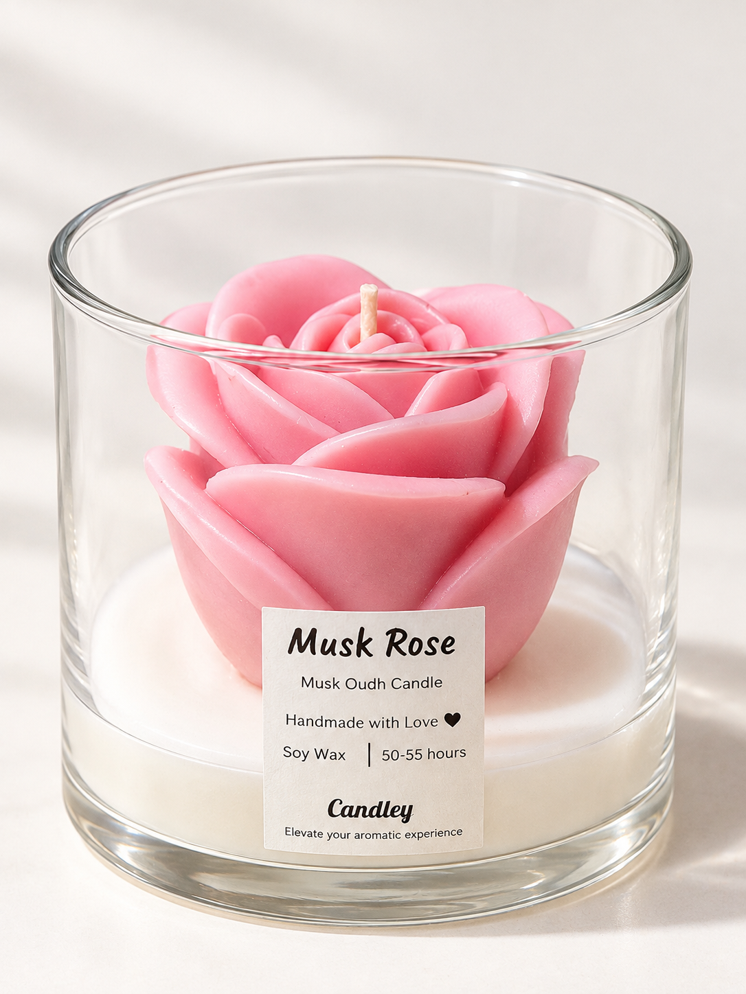 Red Rose Wax Candle with Borosil Glass Jar