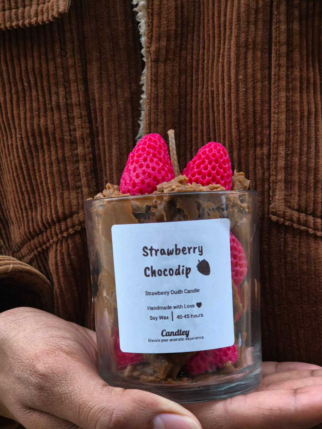 Strawberry Chocodip Borosil Glass Jar Candle