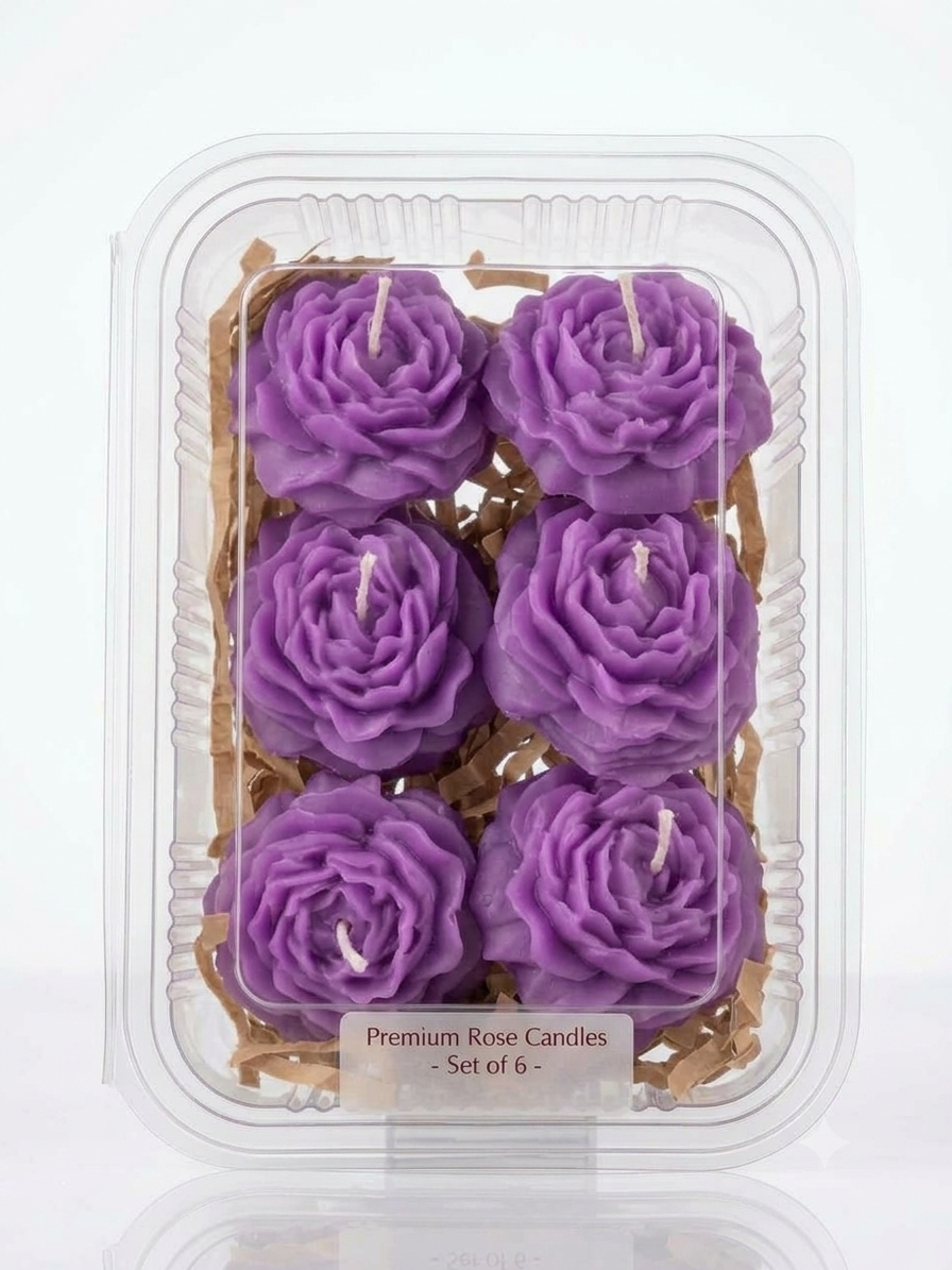 Red Rose Wax Candle (Set of 6) - Blue