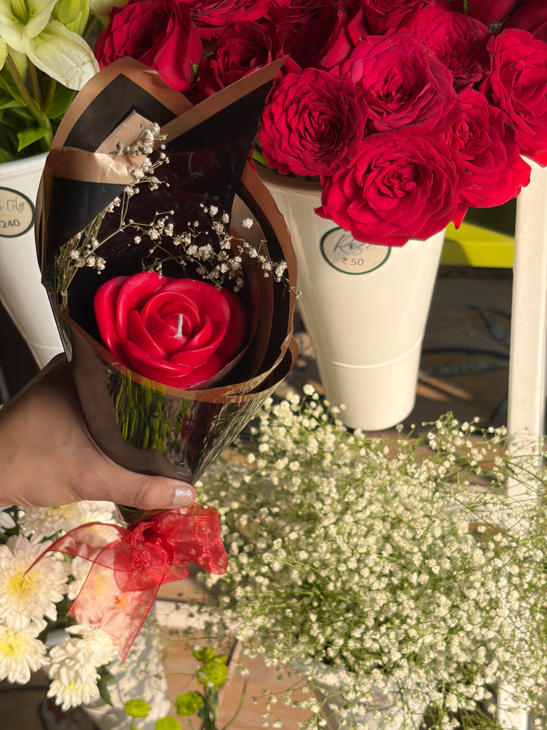 Red Rose bouquet candle