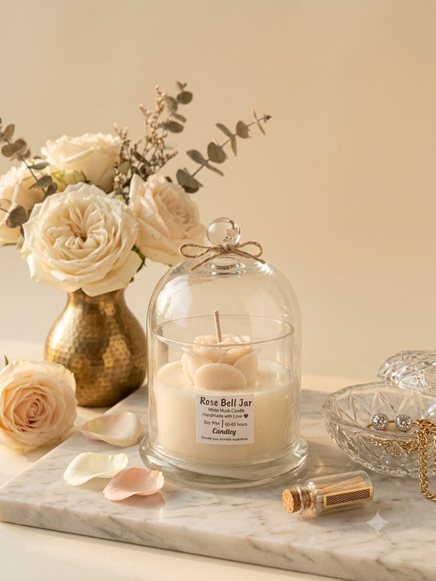 Rose Bell Candle Jar - White