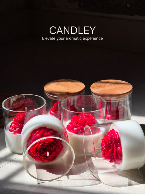 Red Rose Wax Candle with Borosil Glass Jar