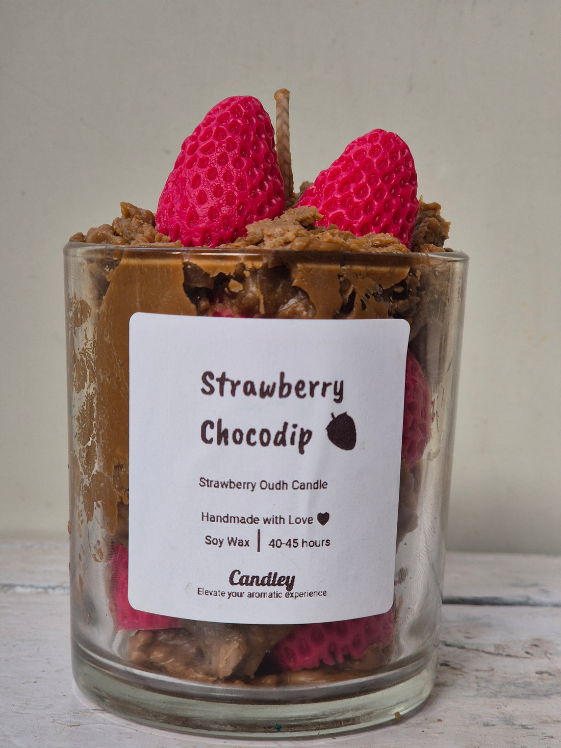 Strawberry Chocodip Borosil Glass Jar Candle